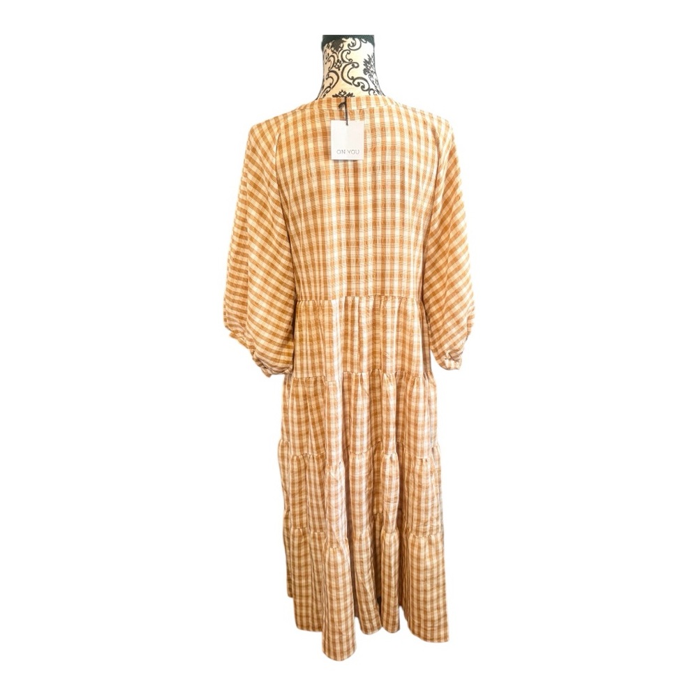 ON YOU White and Camel Gingham Maxi Dress - Picture 2 of 8